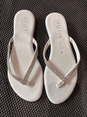 Italian Shoemakers White Crystal V-Strap Sandals